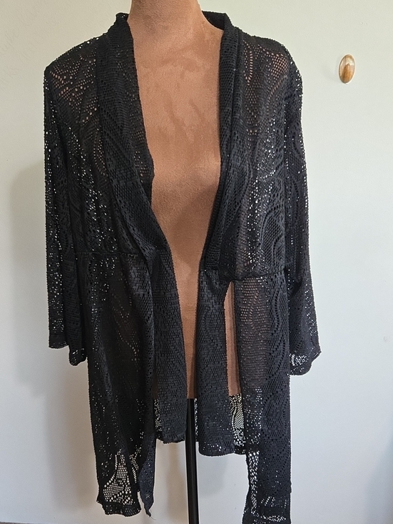 Catalina Sweaters - C34 Catalina Lace Open Front Cardigan/Cover-up Crochet Geometric Mesh 3/4 Sleeve